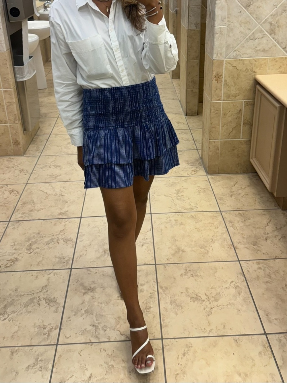 H&M Navy Blue Smocked Tiered Mini Skirt Size medium